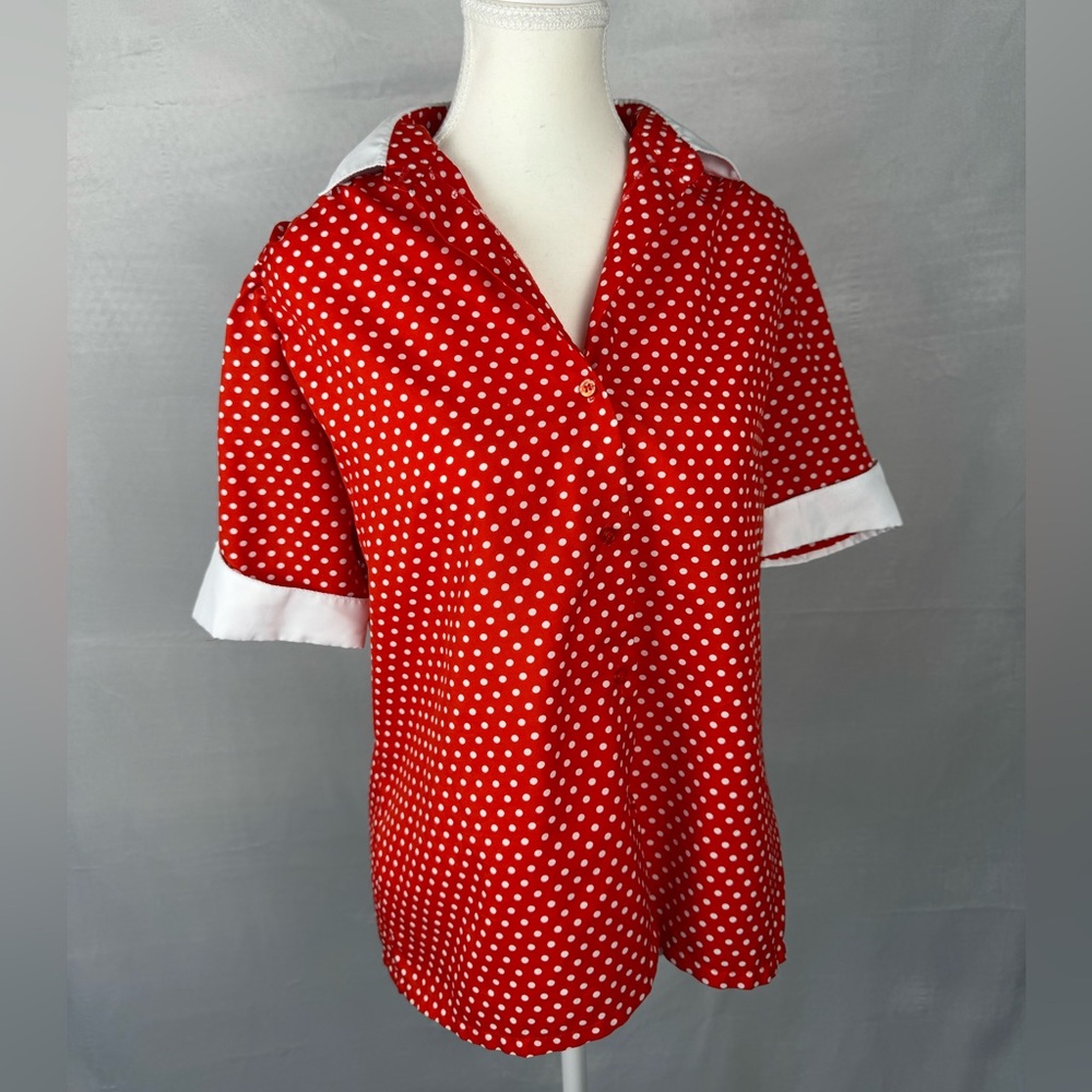Vintage Lady Manhattan Red and White Polka Dot Short Sleeve Blouse